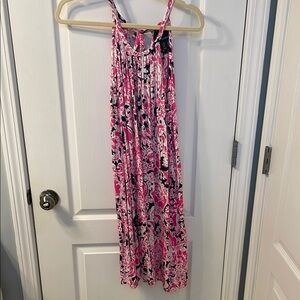 Pink and Black Patterned Halter Dress
